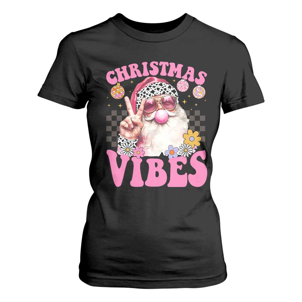 Retro Christmas Santa T Shirt For Women Pink Xmas Vibes Groovy Santa Claus Womens Kids Girls Gifts TS10 Black Print Your Wear