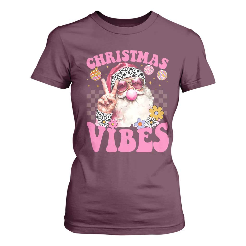 Retro Christmas Santa T Shirt For Women Pink Xmas Vibes Groovy Santa Claus Womens Kids Girls Gifts TS10 Maroon Print Your Wear