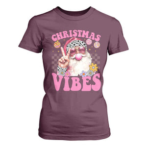 Retro Christmas Santa T Shirt For Women Pink Xmas Vibes Groovy Santa Claus Womens Kids Girls Gifts TS10 Maroon Print Your Wear