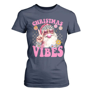 Retro Christmas Santa T Shirt For Women Pink Xmas Vibes Groovy Santa Claus Womens Kids Girls Gifts TS10 Navy Print Your Wear