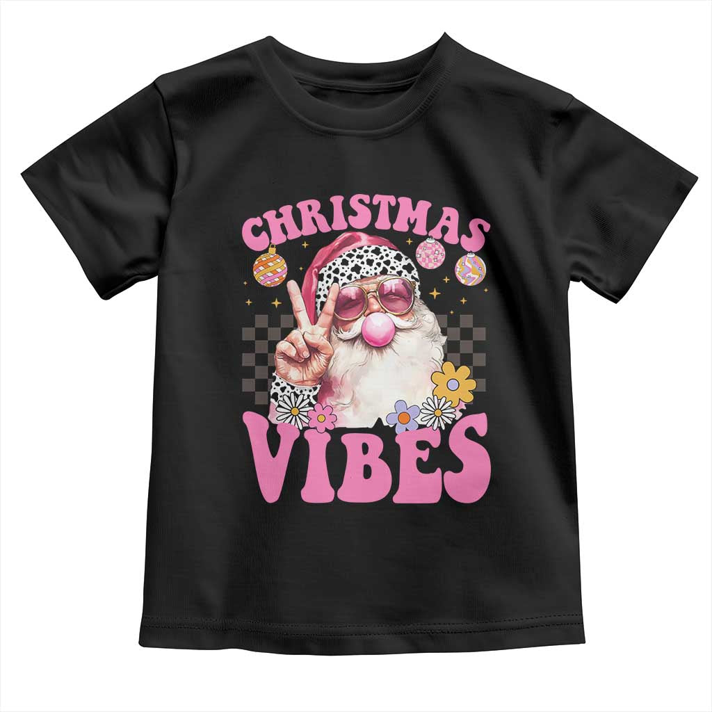 Retro Christmas Santa Toddler T Shirt Pink Xmas Vibes Groovy Santa Claus Womens Kids Girls Gifts TS10 Black Print Your Wear