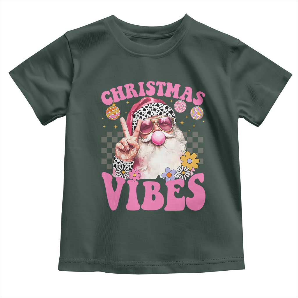 Retro Christmas Santa Toddler T Shirt Pink Xmas Vibes Groovy Santa Claus Womens Kids Girls Gifts TS10 Dark Forest Green Print Your Wear