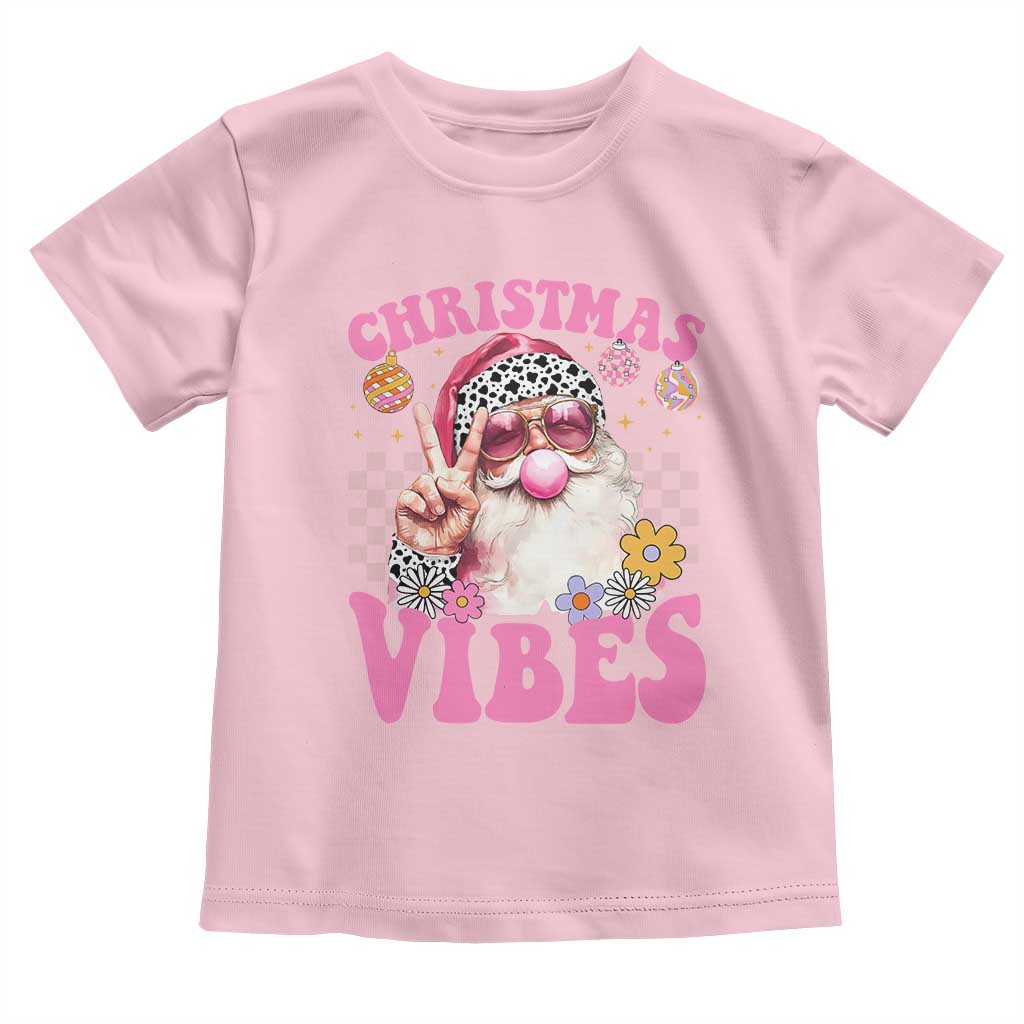 Retro Christmas Santa Toddler T Shirt Pink Xmas Vibes Groovy Santa Claus Womens Kids Girls Gifts TS10 Light Pink Print Your Wear