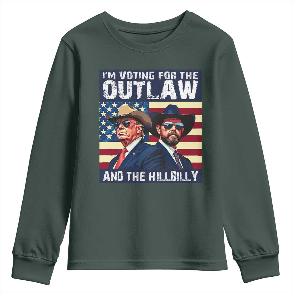 Trump Vance '24 Youth Sweatshirt Vintage 2024 Flag Outlaw Hillbilly TS10 Dark Forest Green Print Your Wear