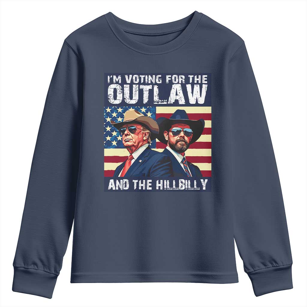 Trump Vance '24 Youth Sweatshirt Vintage 2024 Flag Outlaw Hillbilly TS10 Navy Print Your Wear