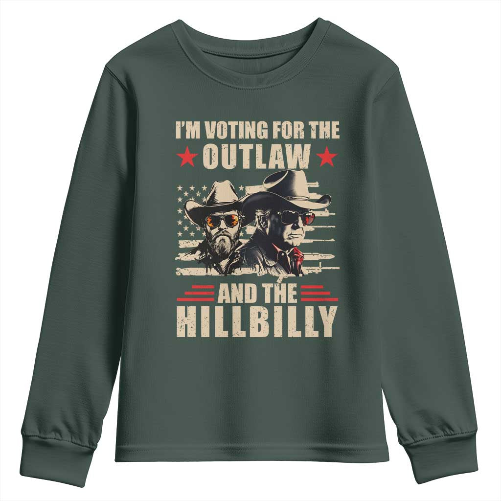 Trump Vance 2024 Youth Sweatshirt Vintage Flag Outlaw Hillbilly '24 TS10 Dark Forest Green Print Your Wear
