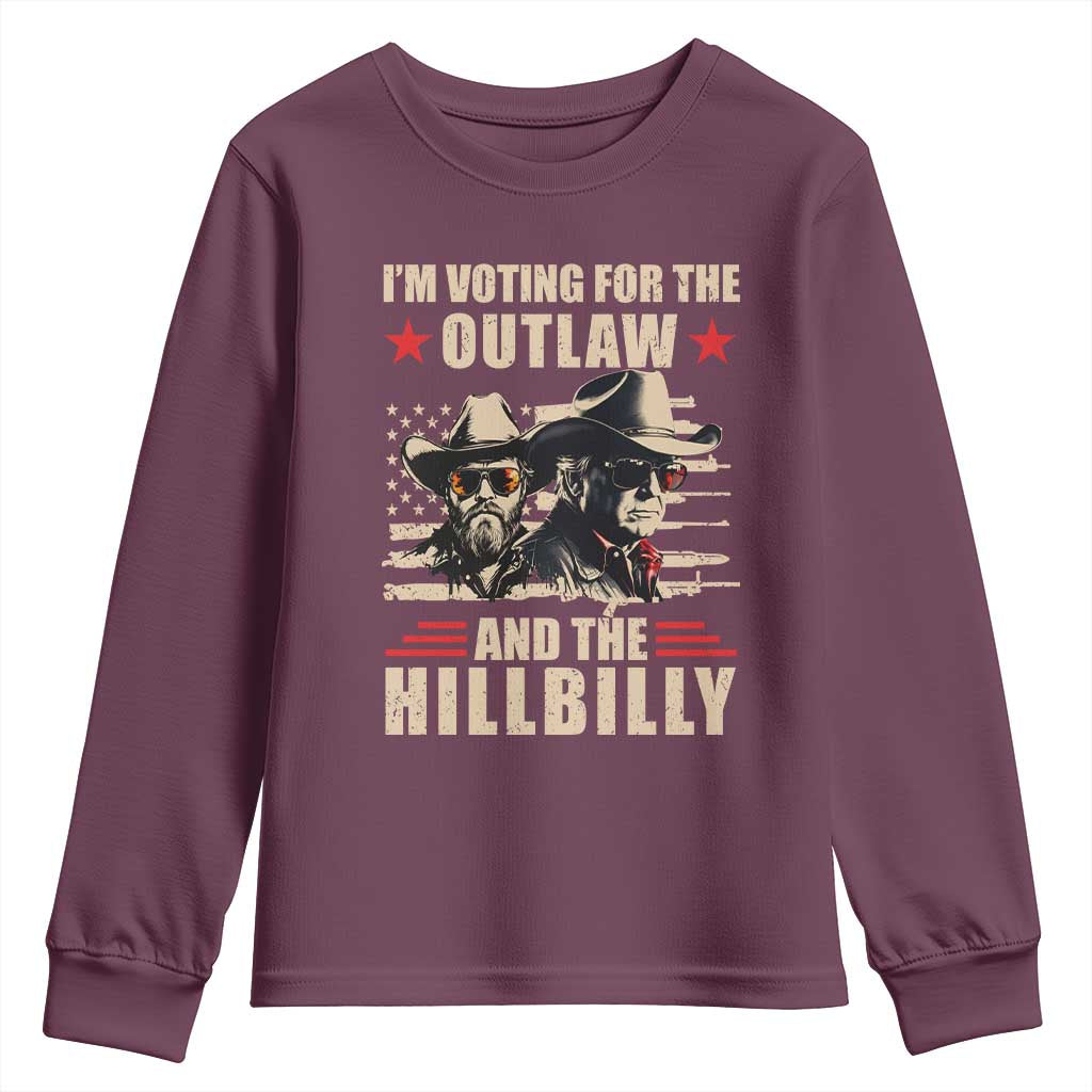 Trump Vance 2024 Youth Sweatshirt Vintage Flag Outlaw Hillbilly '24 TS10 Maroon Print Your Wear