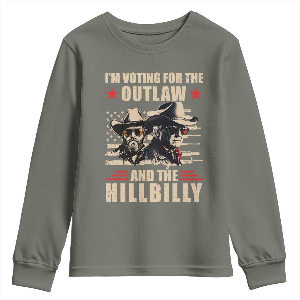 Trump Vance 2024 Youth Sweatshirt Vintage Flag Outlaw Hillbilly '24 TS10 Military Green Print Your Wear