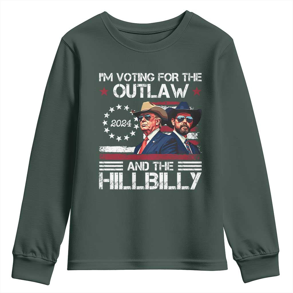 Trump Vance '24 Youth Sweatshirt Trump I'm Voting For The Outlaw And Hillbilly TS10 Dark Forest Green Print Your Wear