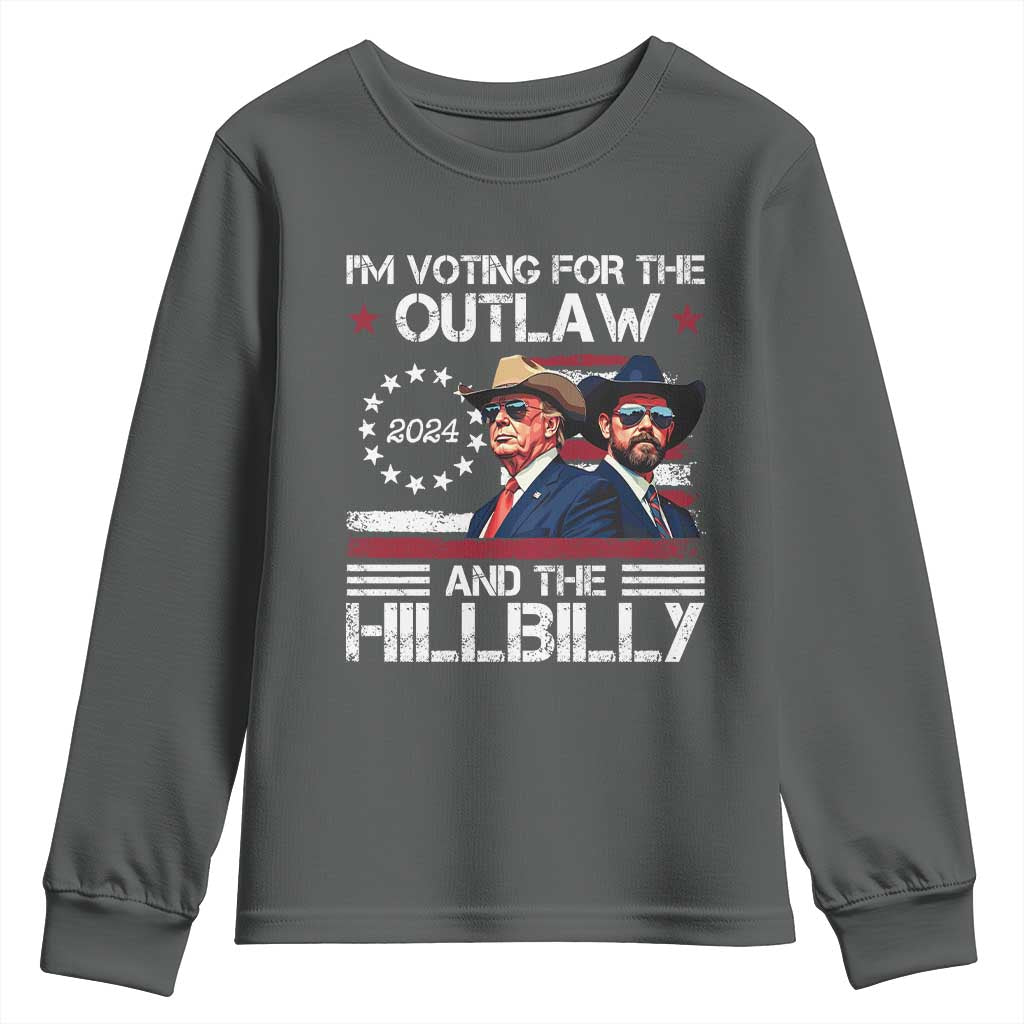 Trump Vance '24 Youth Sweatshirt Trump I'm Voting For The Outlaw And Hillbilly TS10 Dark Heather Print Your Wear