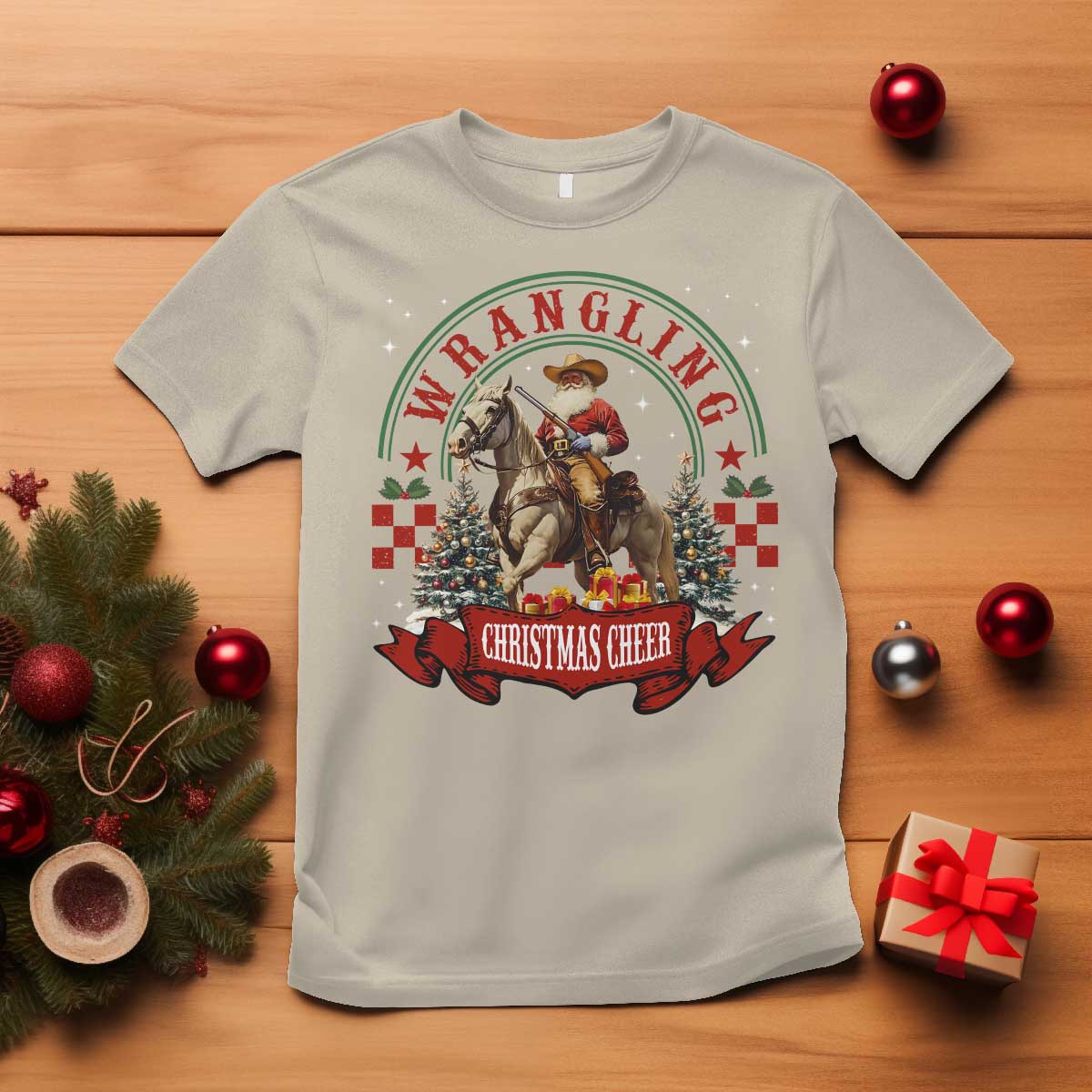Western Christmas T Shirt Howdy Country Christmas Horse Xmas Cheer TS10 Sand Print Your Wear