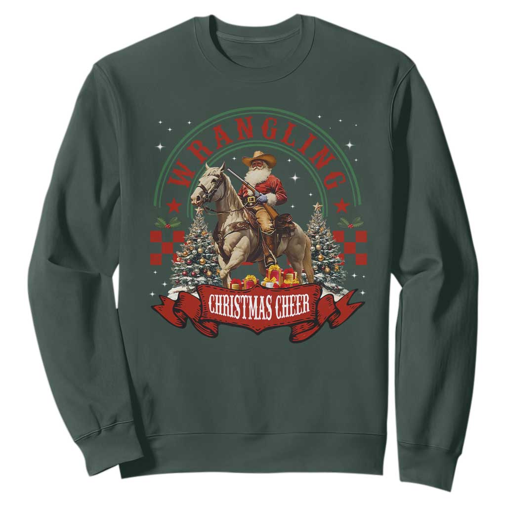 Western Christmas Sweatshirt Howdy Country Christmas Horse Xmas Cheer TS10 Dark Forest Green Print Your Wear