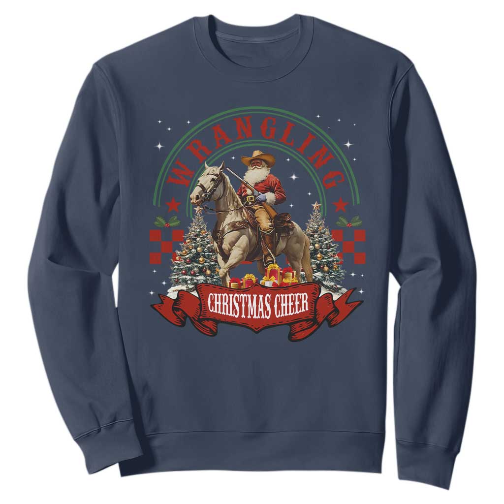 Western Christmas Sweatshirt Howdy Country Christmas Horse Xmas Cheer TS10 Navy Print Your Wear