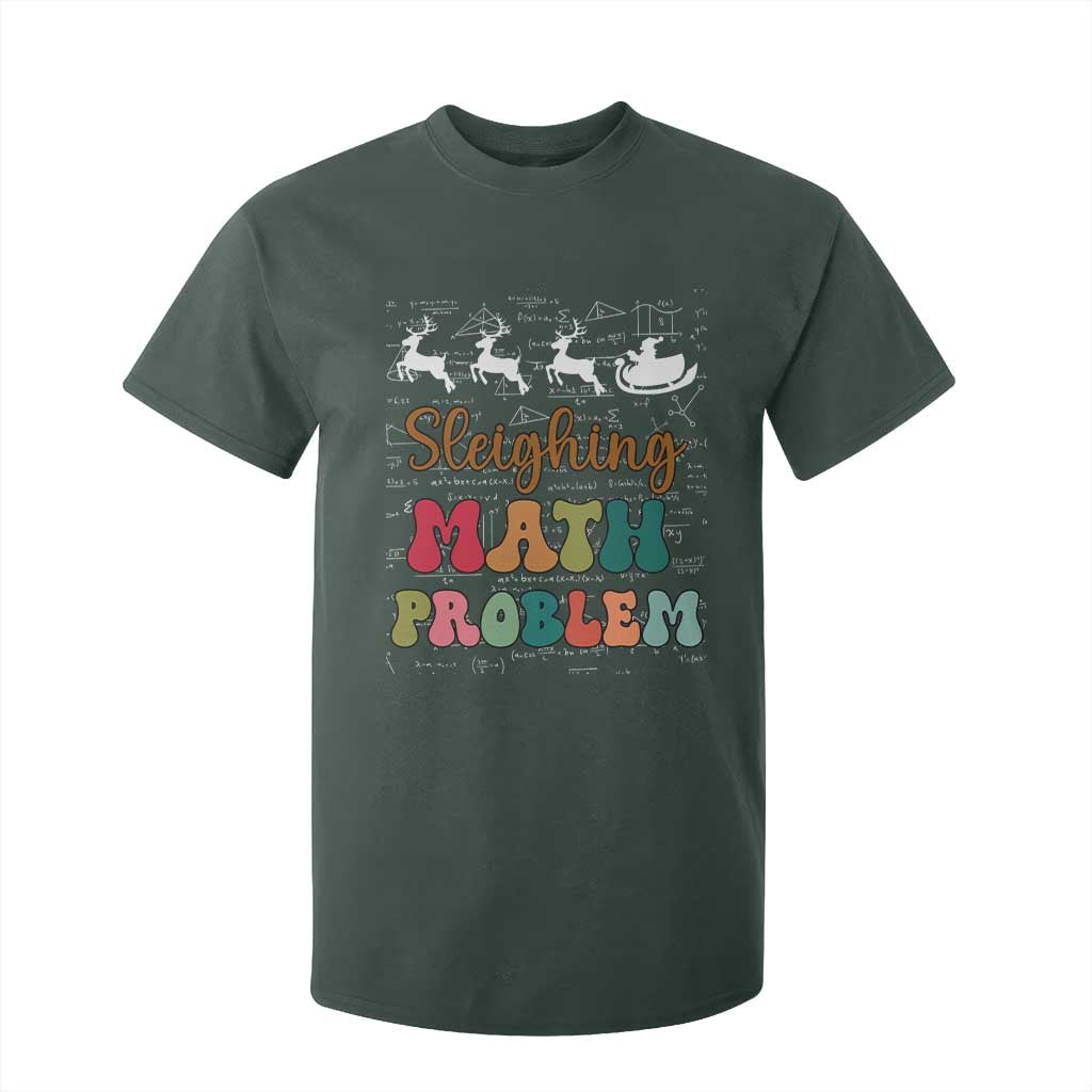 Math Teacher Christmas T Shirt For Kid Sleighing Math Problem Xmas Gift TS10 Dark Forest Green Print Your Wear