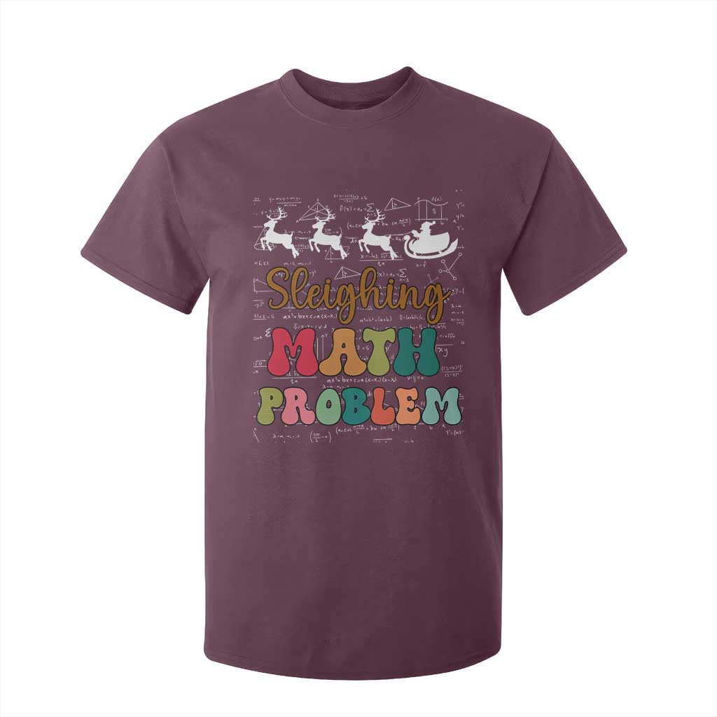 Math Teacher Christmas T Shirt For Kid Sleighing Math Problem Xmas Gift TS10 Maroon Print Your Wear