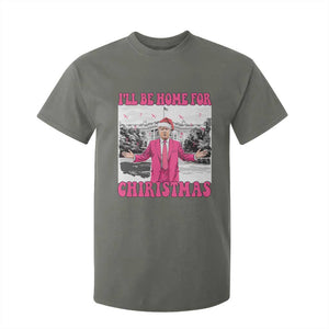 Funny Trump 2024 T Shirt For Kid Pink Trump I'll Be Home for Christmas Santa Republican Xmas Gift TS10 Military Green Print Your Wear