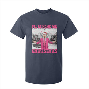 Funny Trump 2024 T Shirt For Kid Pink Trump I'll Be Home for Christmas Santa Republican Xmas Gift TS10 Navy Print Your Wear