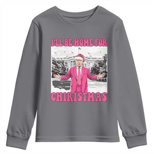 Funny Trump 2024 Youth Sweatshirt Pink Trump I'll Be Home for Christmas Santa Republican Xmas Gift TS10 Charcoal Print Your Wear