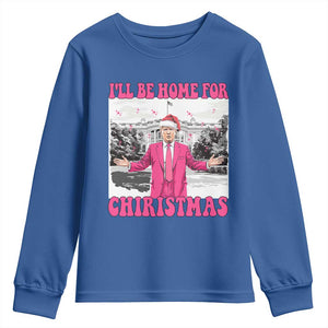 Funny Trump 2024 Youth Sweatshirt Pink Trump I'll Be Home for Christmas Santa Republican Xmas Gift TS10 Royal Blue Print Your Wear
