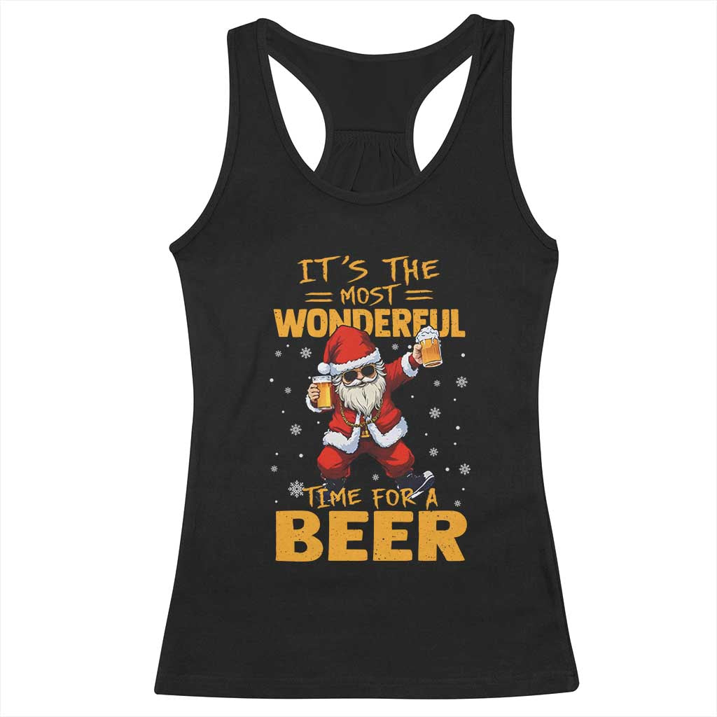 Funny Christmas Santa Claus Drinking Beer Wonderful Time Racerback Tank Top TS10 Black Print Your Wear