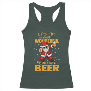 Funny Christmas Santa Claus Drinking Beer Wonderful Time Racerback Tank Top TS10 Dark Forest Green Print Your Wear