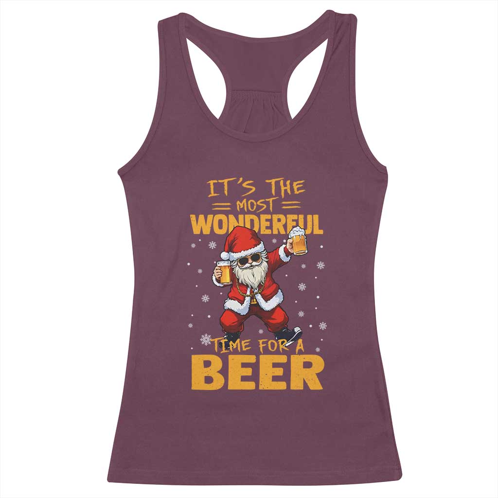 Funny Christmas Santa Claus Drinking Beer Wonderful Time Racerback Tank Top TS10 Maroon Print Your Wear