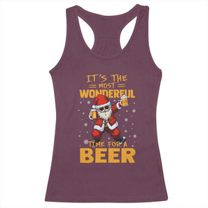 Funny Christmas Santa Claus Drinking Beer Wonderful Time Racerback Tank Top TS10 Maroon Print Your Wear