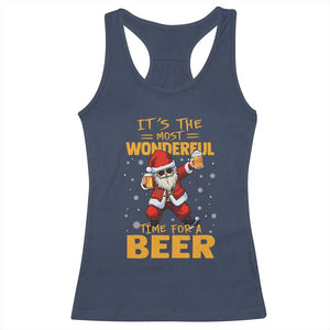 Funny Christmas Santa Claus Drinking Beer Wonderful Time Racerback Tank Top TS10 Navy Print Your Wear