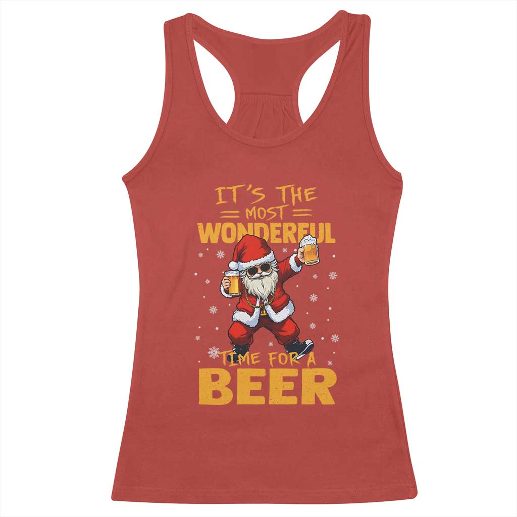 Funny Christmas Santa Claus Drinking Beer Wonderful Time Racerback Tank Top TS10 Red Print Your Wear
