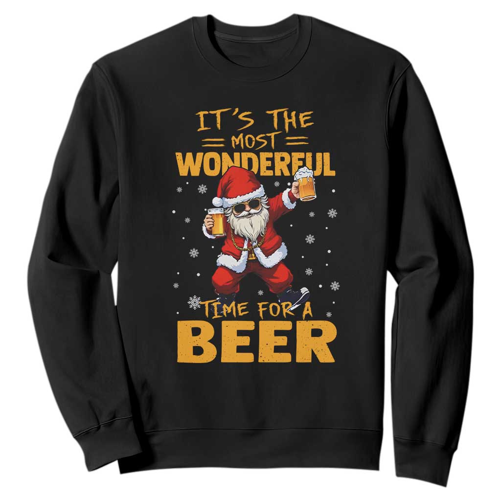 Funny Christmas Santa Claus Drinking Beer Wonderful Time Sweatshirt TS10 Black Print Your Wear