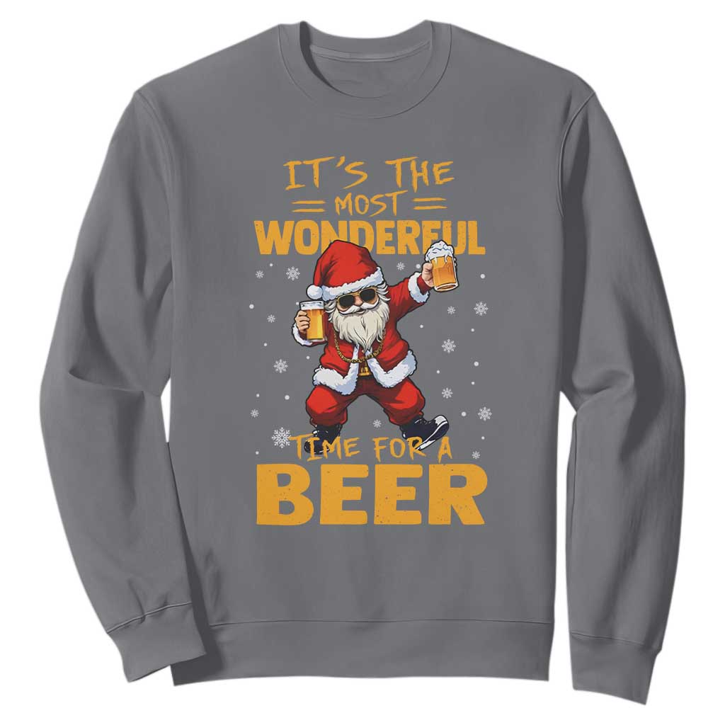 Funny Christmas Santa Claus Drinking Beer Wonderful Time Sweatshirt TS10 Charcoal Print Your Wear
