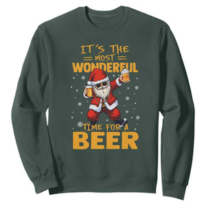 Funny Christmas Santa Claus Drinking Beer Wonderful Time Sweatshirt TS10 Dark Forest Green Print Your Wear