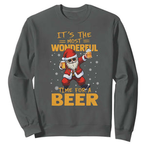 Funny Christmas Santa Claus Drinking Beer Wonderful Time Sweatshirt TS10 Dark Heather Print Your Wear