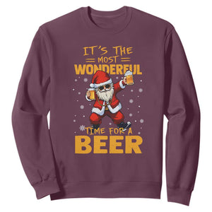 Funny Christmas Santa Claus Drinking Beer Wonderful Time Sweatshirt TS10 Maroon Print Your Wear
