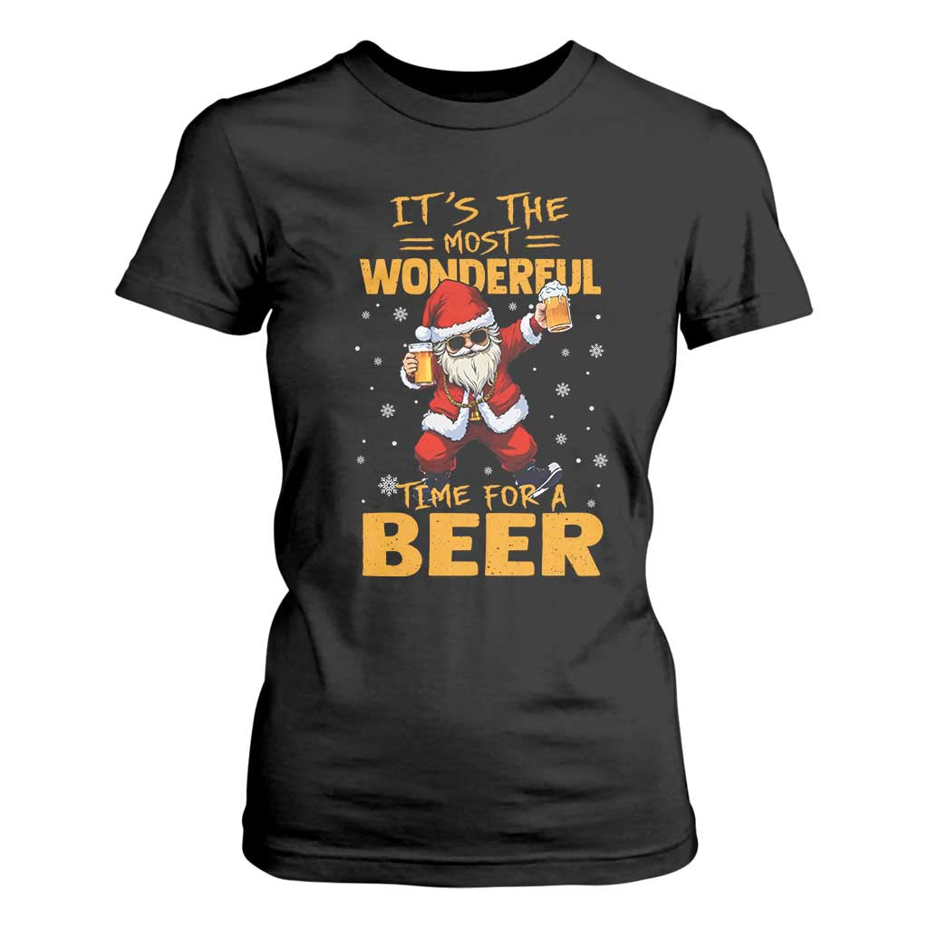 Funny Christmas Santa Claus Drinking Beer Wonderful Time T Shirt For Women TS10 Black Print Your Wear