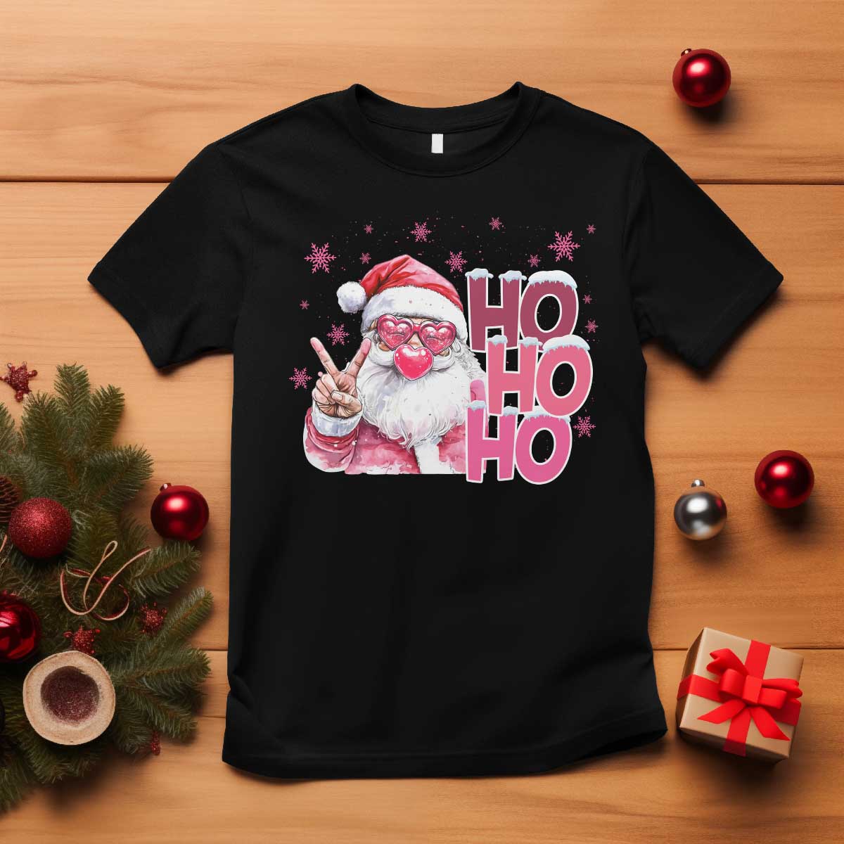 Christmas Couple Matching T Shirt Pink Santa Claus Ho Ho Ho TS10 Black Print Your Wear