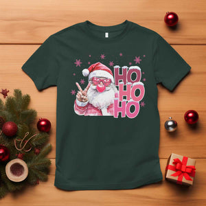 Christmas Couple Matching T Shirt Pink Santa Claus Ho Ho Ho TS10 Dark Forest Green Print Your Wear