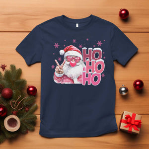 Christmas Couple Matching T Shirt Pink Santa Claus Ho Ho Ho TS10 Navy Print Your Wear