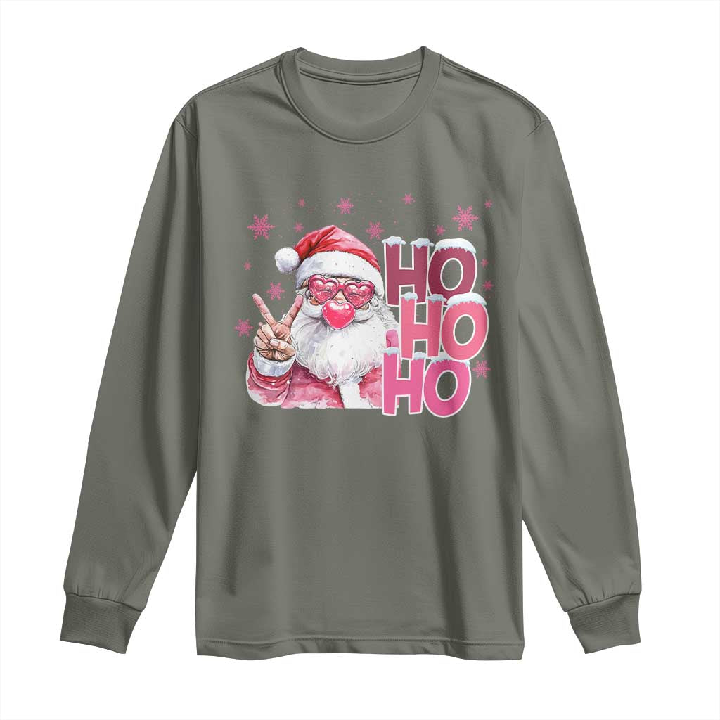 Christmas Couple Matching Long Sleeve Shirt Pink Santa Claus Ho Ho Ho TS10 Military Green Print Your Wear