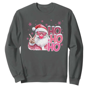 Christmas Couple Matching Sweatshirt Pink Santa Claus Ho Ho Ho TS10 Dark Heather Print Your Wear