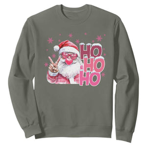 Christmas Couple Matching Sweatshirt Pink Santa Claus Ho Ho Ho TS10 Military Green Print Your Wear