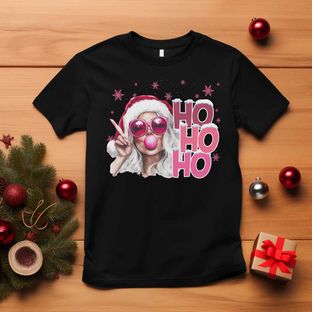 Christmas Couple Matching T Shirt Pink Mrs Claus Ho Ho Ho TS10 Black Print Your Wear