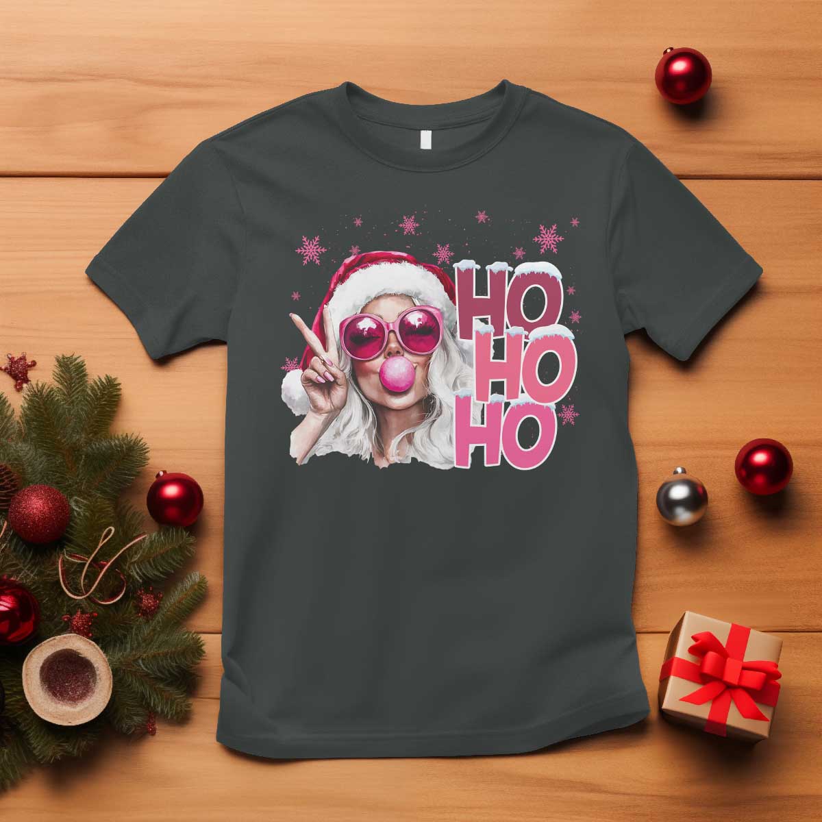Christmas Couple Matching T Shirt Pink Mrs Claus Ho Ho Ho TS10 Dark Heather Print Your Wear