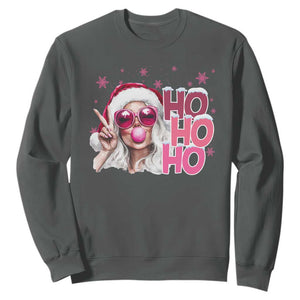 Christmas Couple Matching Sweatshirt Pink Mrs Claus Ho Ho Ho TS10 Dark Heather Print Your Wear