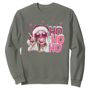 Christmas Couple Matching Sweatshirt Pink Mrs Claus Ho Ho Ho TS10 Military Green Print Your Wear