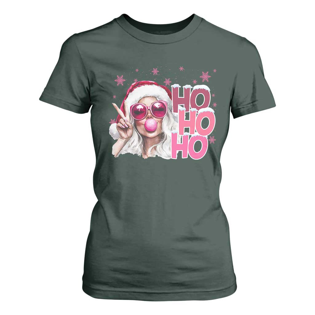 Christmas Couple Matching T Shirt For Women Pink Mrs Claus Ho Ho Ho TS10 Dark Forest Green Print Your Wear