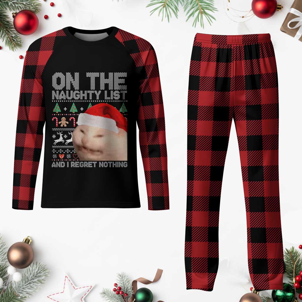 Funny Cat Plaid Pajama Set On The Naughty List And I Regret Nothing Meme Ugly Xmas TS10 Buffalo Plaid Print Your Wear