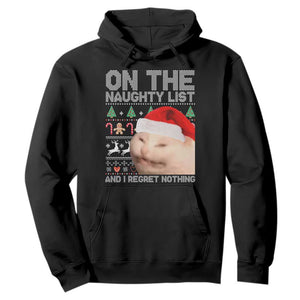 Funny Christmas Cat Hoodie On The Naughty List And I Regret Nothing Meme Ugly Xmas TS10 Black Print Your Wear
