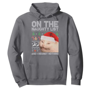 Funny Christmas Cat Hoodie On The Naughty List And I Regret Nothing Meme Ugly Xmas TS10 Charcoal Print Your Wear