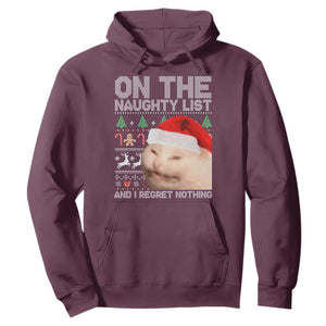 Funny Christmas Cat Hoodie On The Naughty List And I Regret Nothing Meme Ugly Xmas TS10 Maroon Print Your Wear
